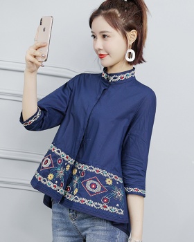 Cstand collar tops embroidery doll shirt for women