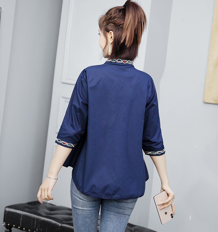 Cstand collar tops embroidery doll shirt for women