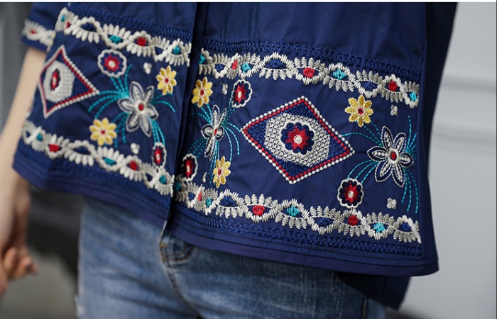 Cstand collar tops embroidery doll shirt for women