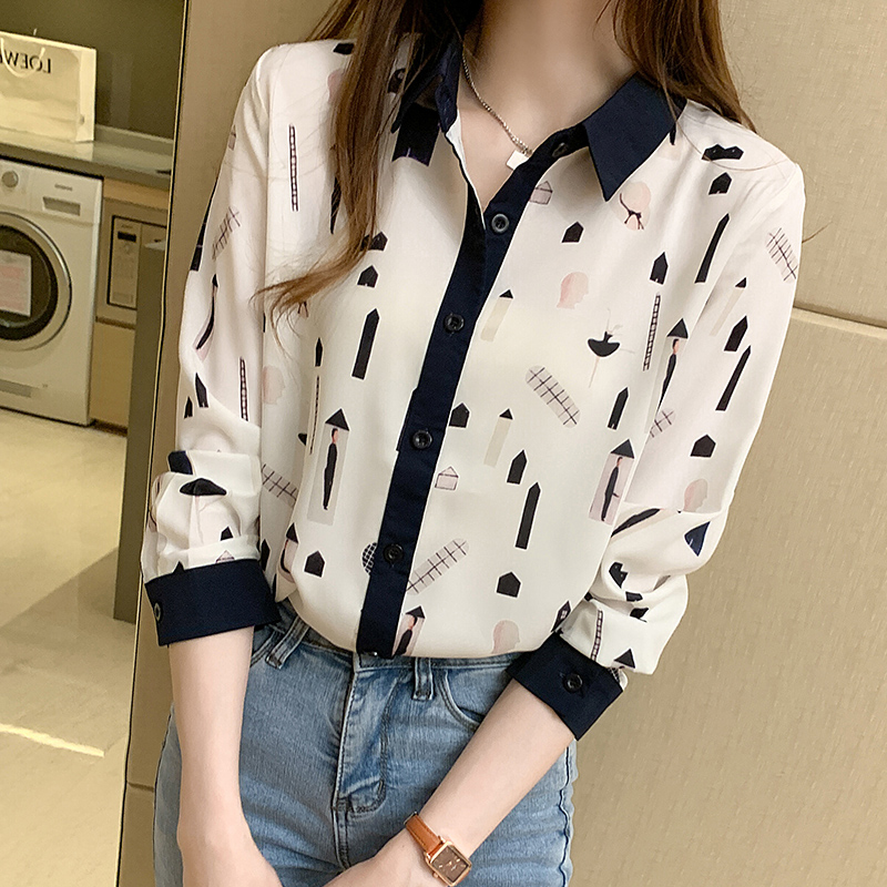 Mixed colors all-match shirt chiffon printing tops
