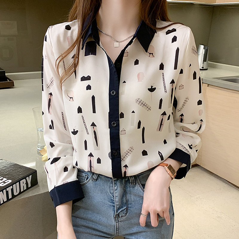 Mixed colors all-match shirt chiffon printing tops
