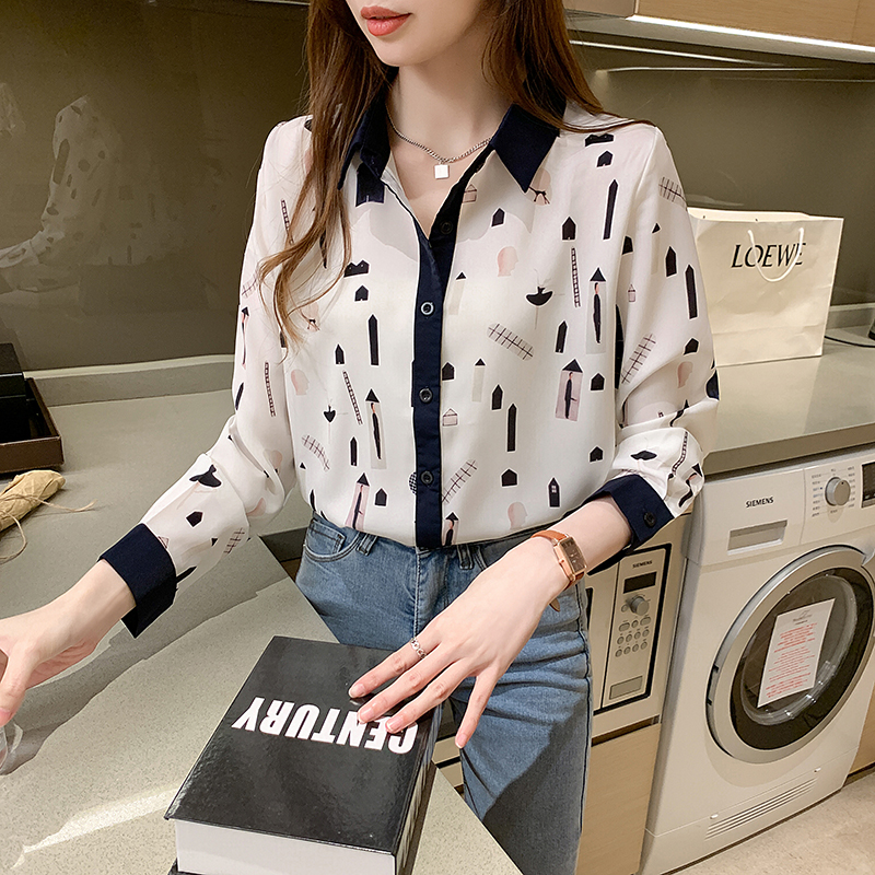 Mixed colors all-match shirt chiffon printing tops