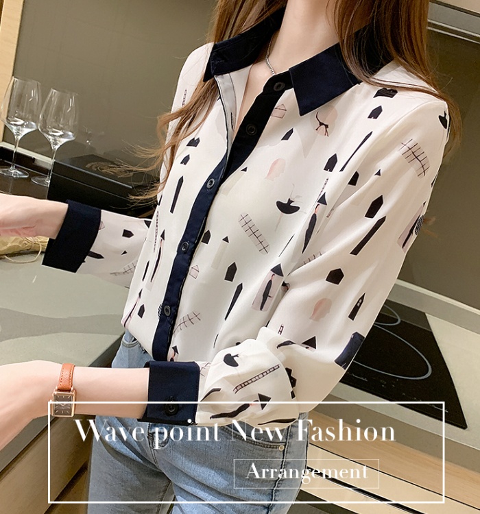 Mixed colors all-match shirt chiffon printing tops