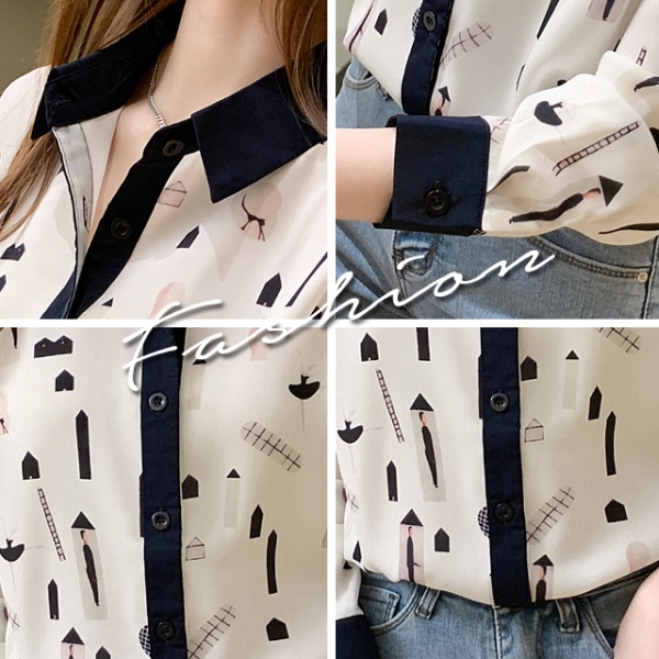 Mixed colors all-match shirt chiffon printing tops