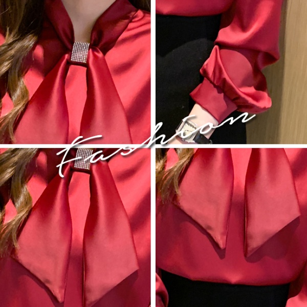 Spring long sleeve shirt bow autumn tops for women
