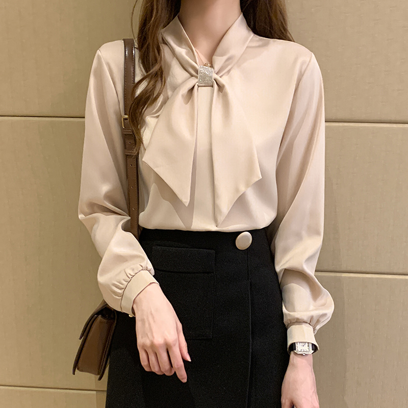 Spring long sleeve shirt bow autumn tops for women