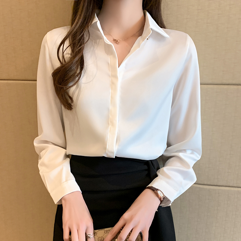 Long sleeve chiffon shirt niche satin tops for women