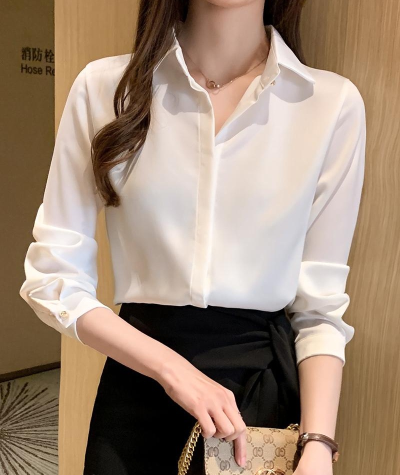 Long sleeve chiffon shirt niche satin tops for women