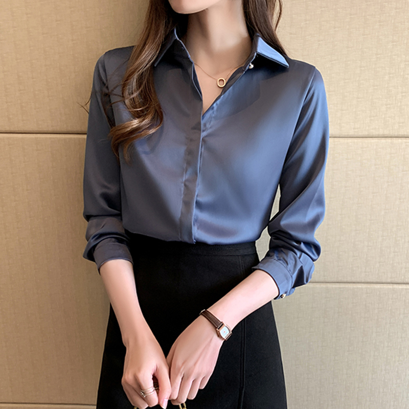 Long sleeve chiffon shirt niche satin tops for women