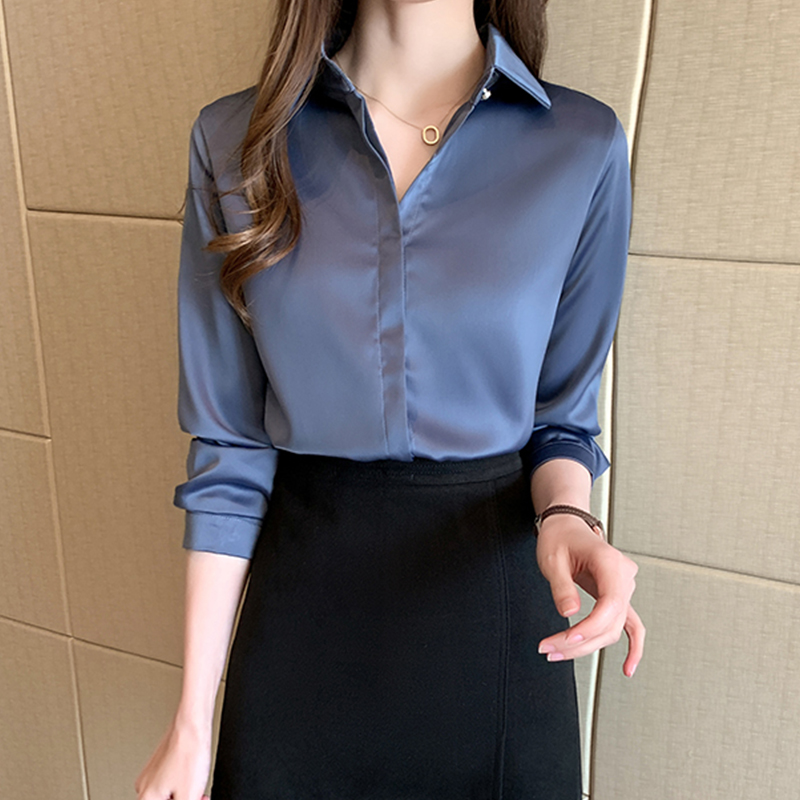 Long sleeve chiffon shirt niche satin tops for women