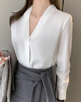 Spring Korean style V-neck shirt autumn slim tops