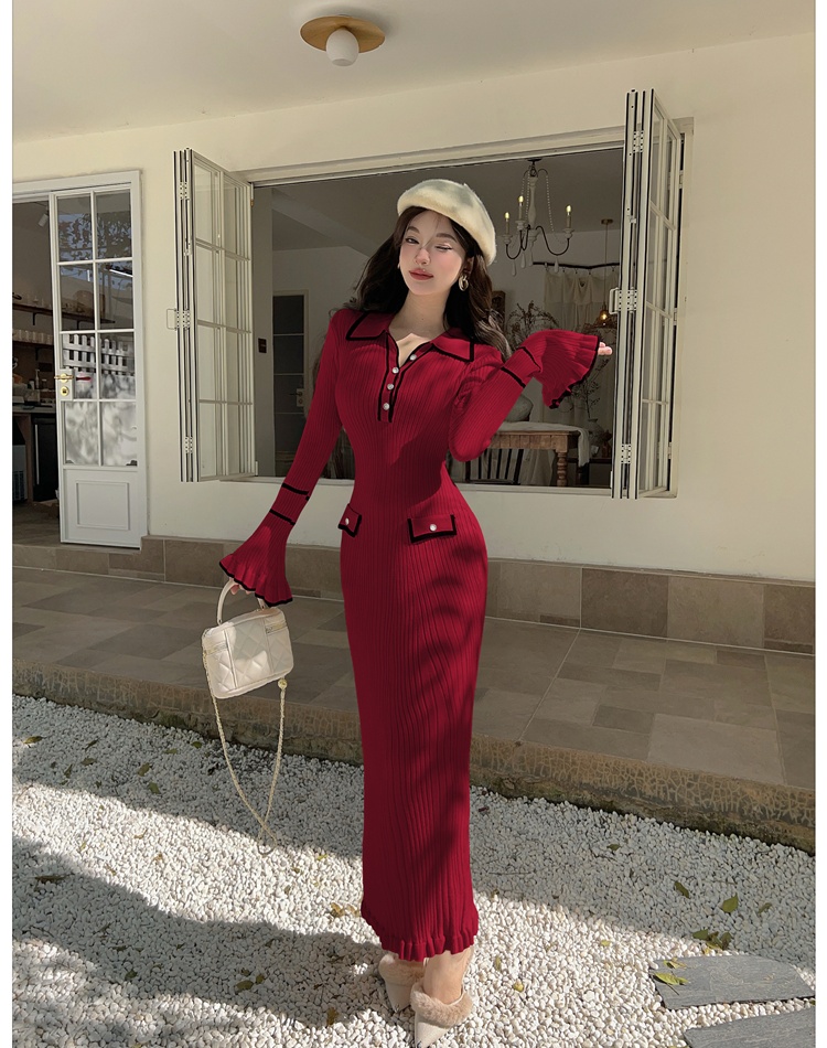 Mixed colors dress France style long dress for women