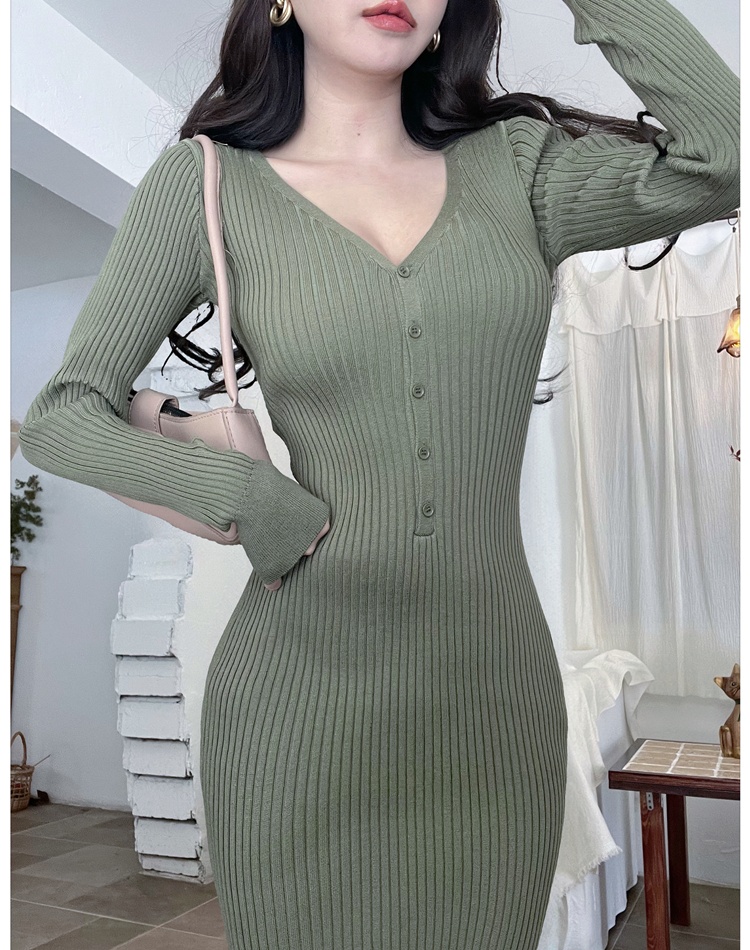 Knitted slim dress package hip long dress for women