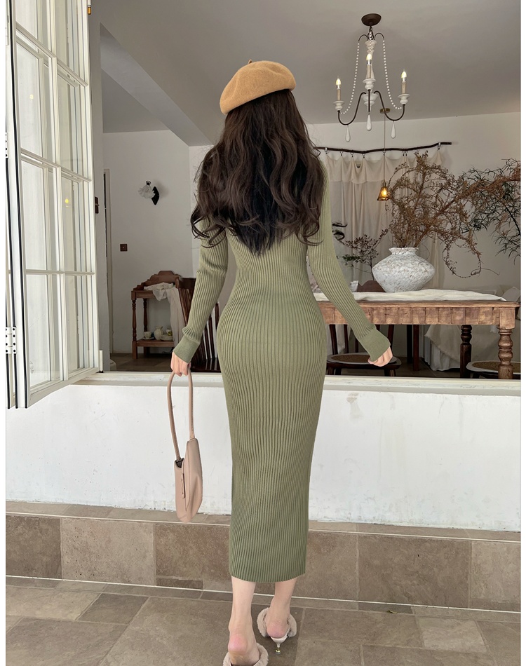 Knitted slim dress package hip long dress for women