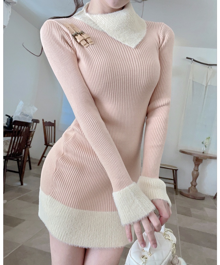 Temperament package hip dress knitted T-back