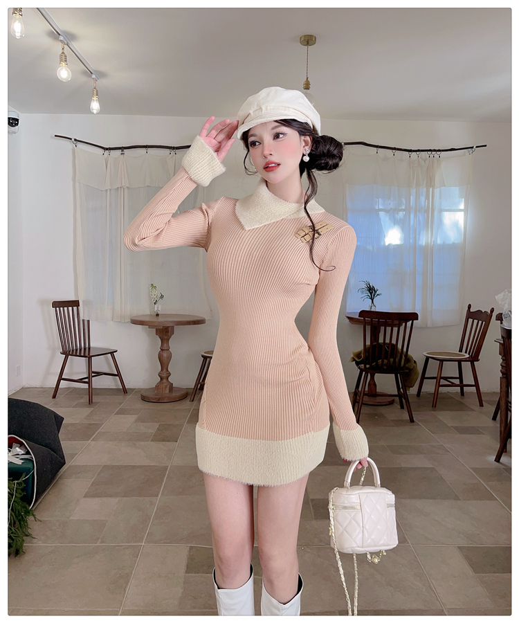 Temperament package hip dress knitted T-back
