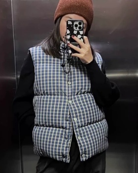 Thick plaid waistcoat winter blue tops for women