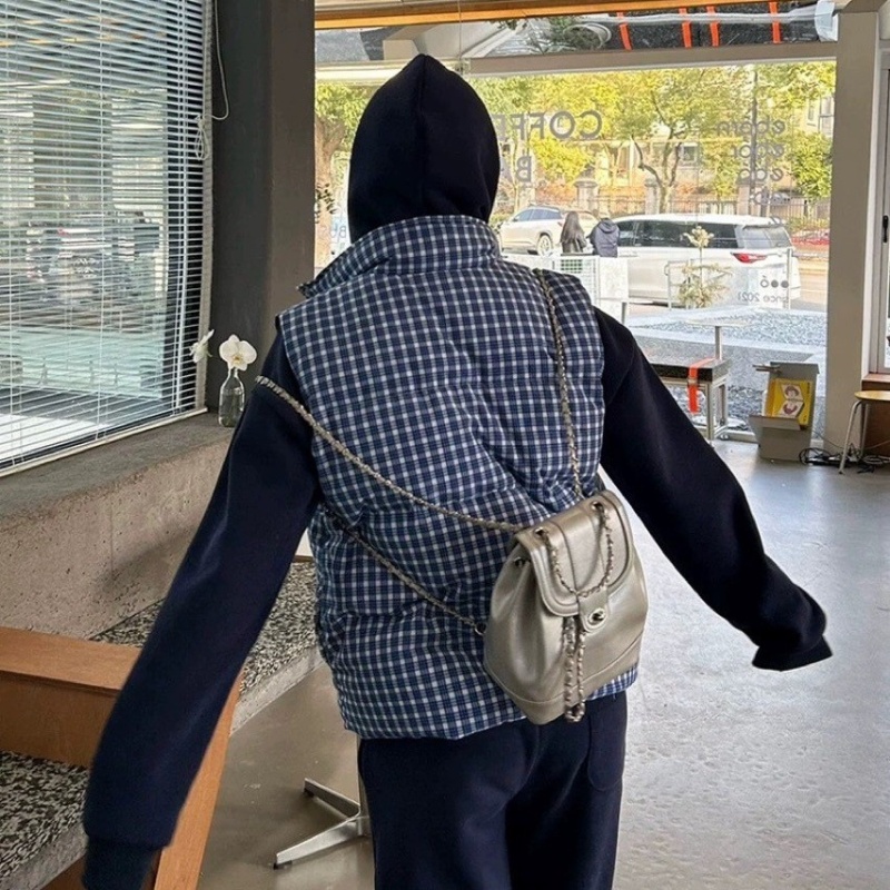 Thick plaid waistcoat winter blue tops for women