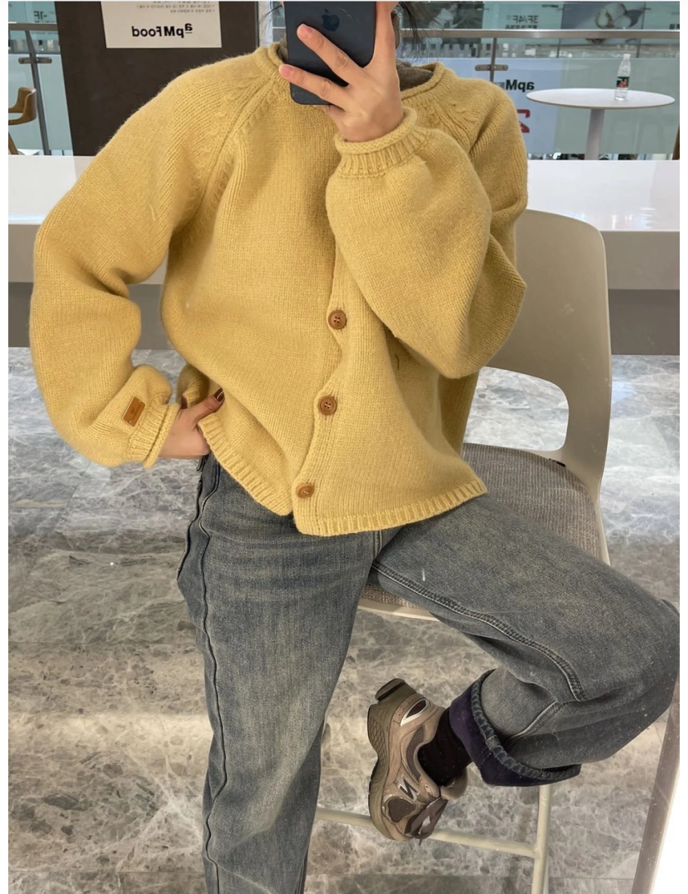 Lazy knitted tops yellow cardigan for women