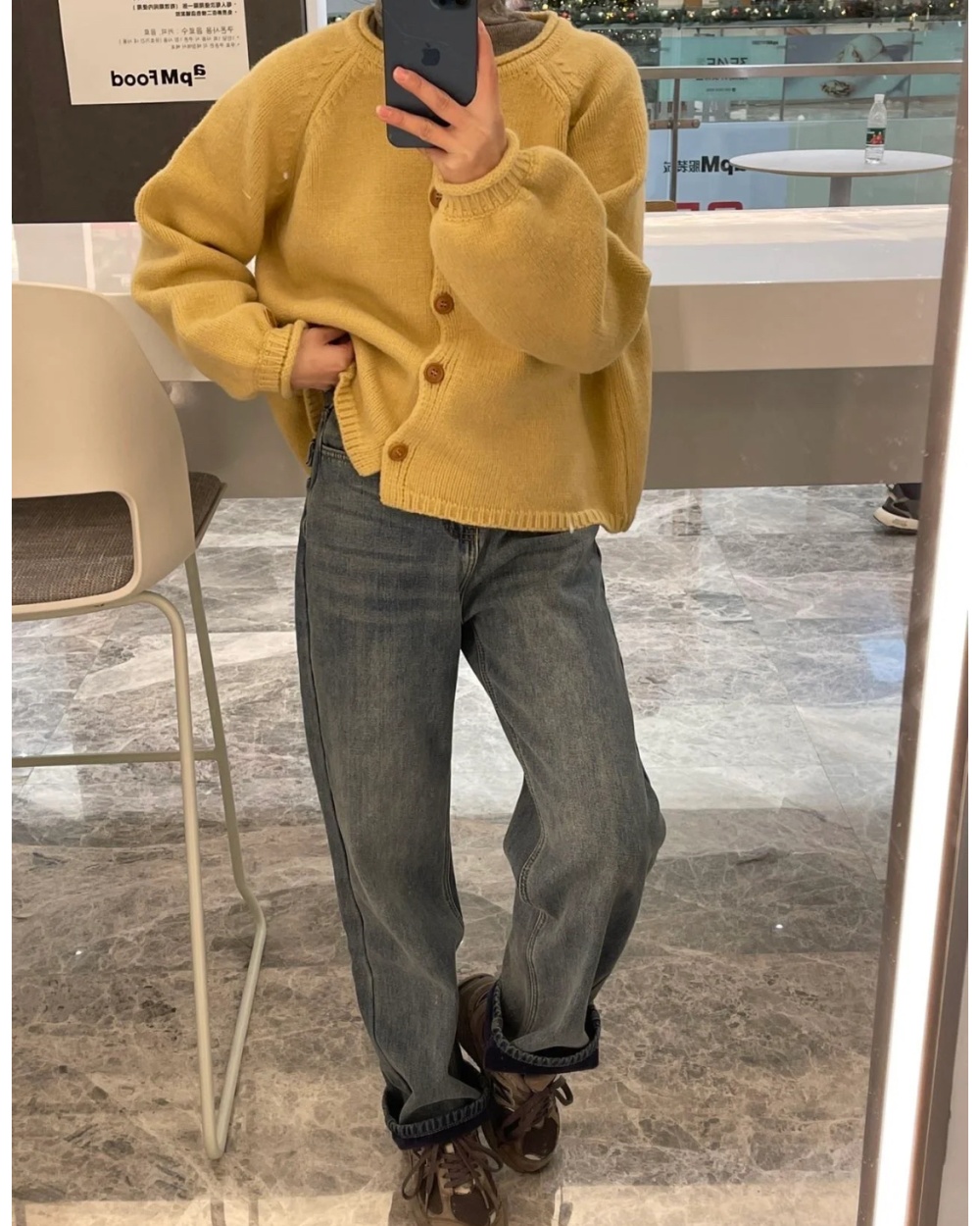 Lazy knitted tops yellow cardigan for women