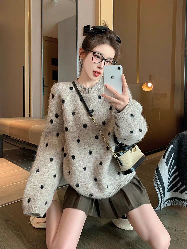 Lazy pullover autumn and winter Casual polka dot sweater