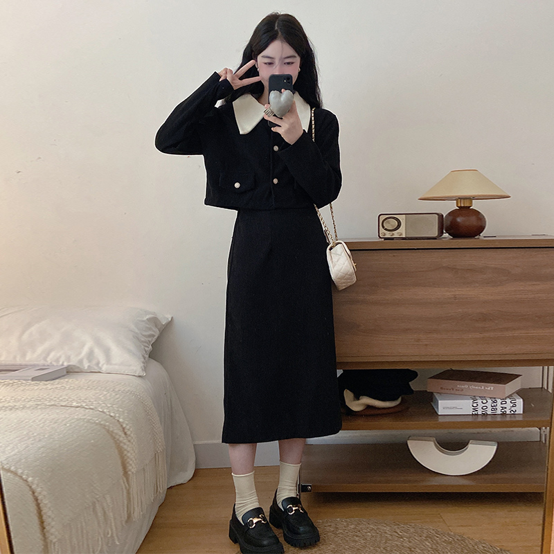 High waist skirt temperament coat 2pcs set for women