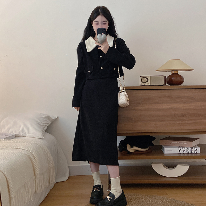 High waist skirt temperament coat 2pcs set for women