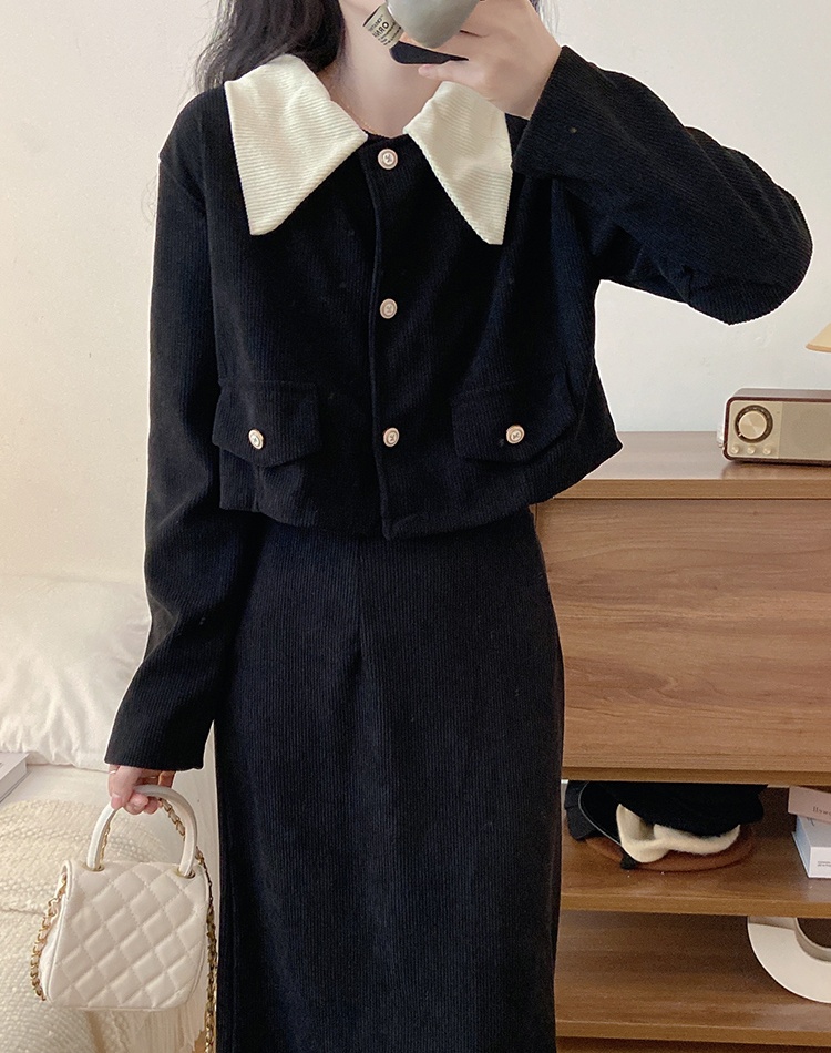 High waist skirt temperament coat 2pcs set for women