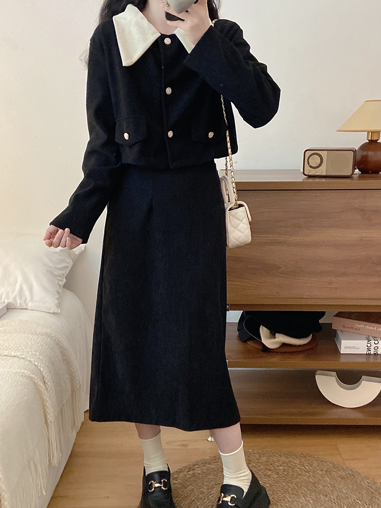 High waist skirt temperament coat 2pcs set for women