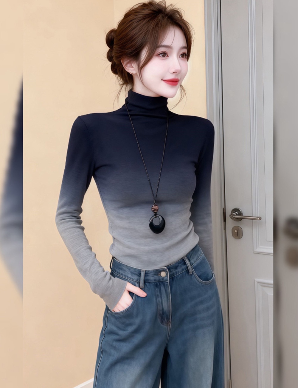 Slim fashion Korean style short bottoming shirt