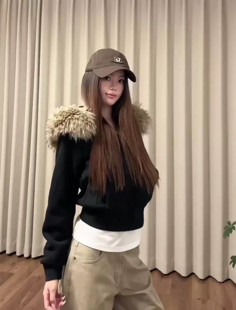 Short hooded black coat winter autumn tops for women