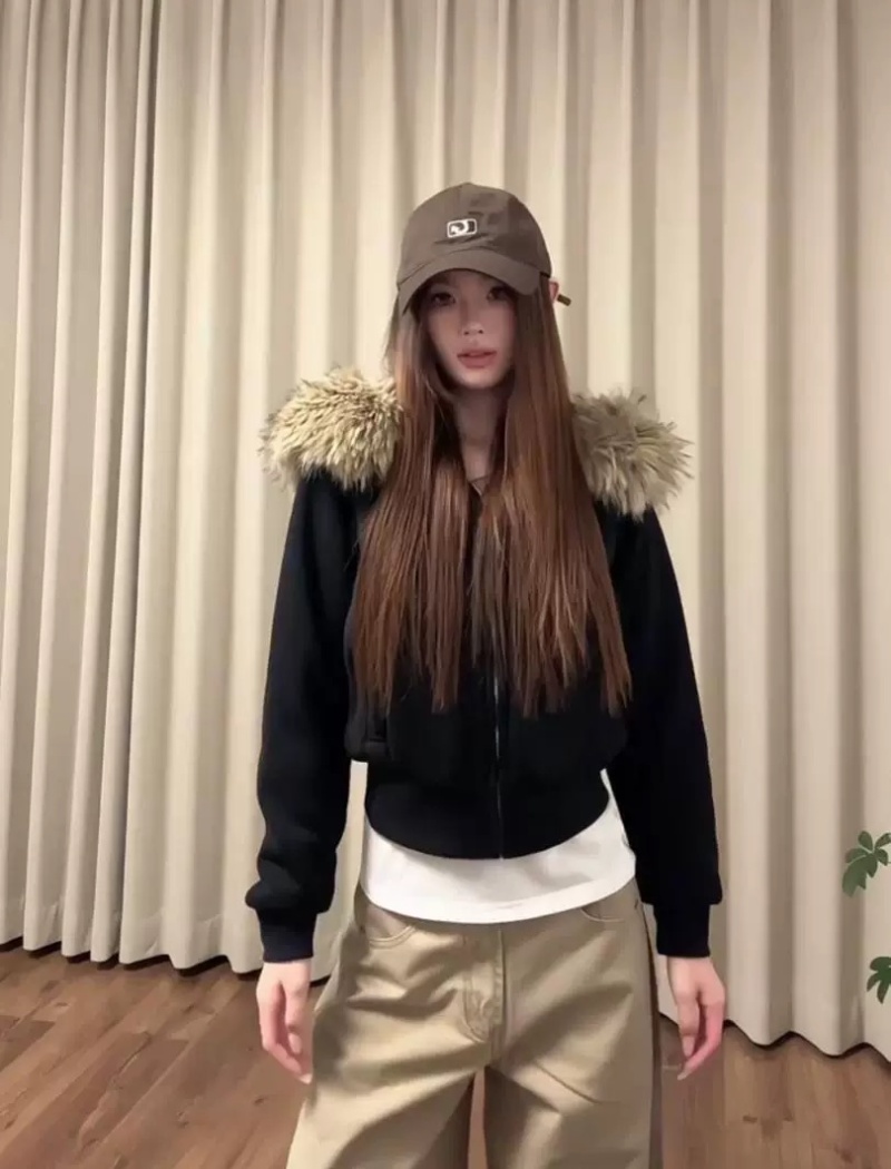 Short hooded black coat winter autumn tops for women