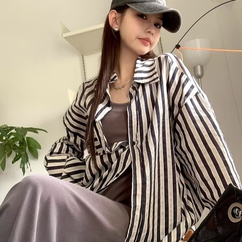 Casual thin wears outside lazy spring and autumn black shirt