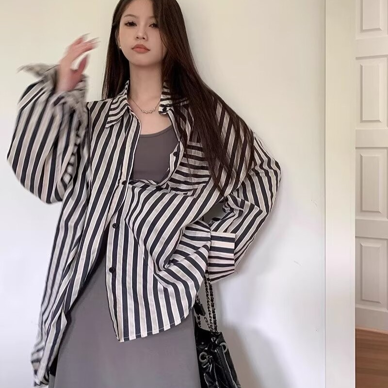 Casual thin wears outside lazy spring and autumn black shirt