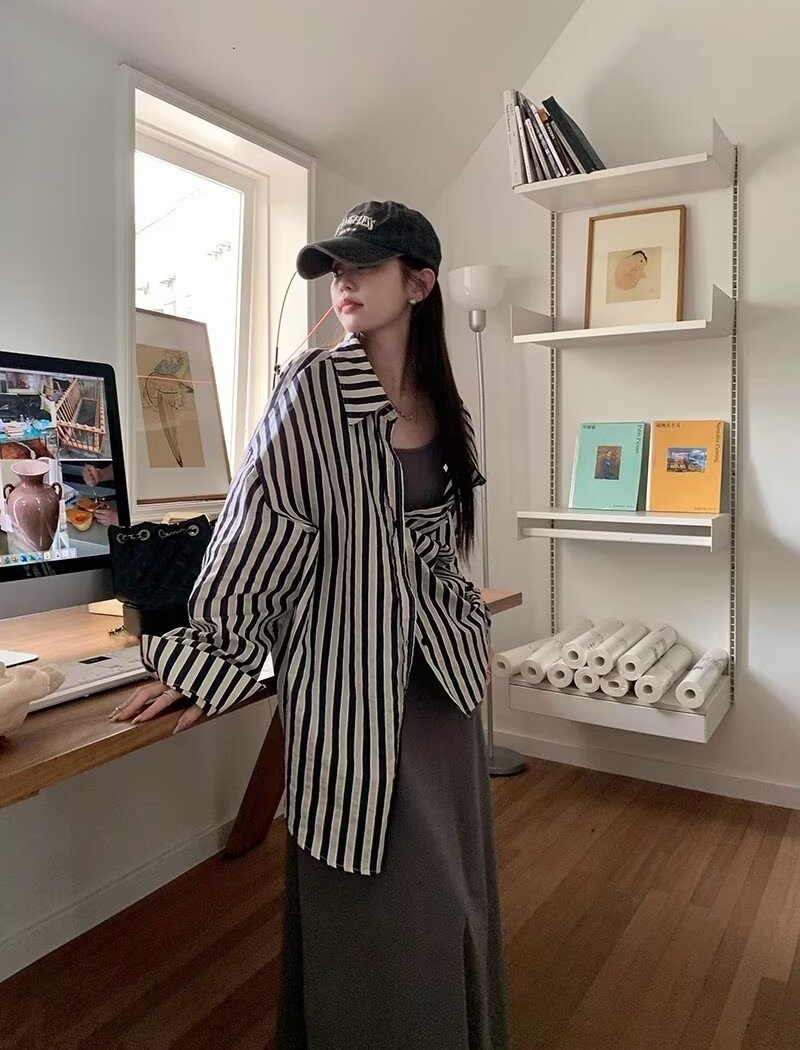 Casual thin wears outside lazy spring and autumn black shirt