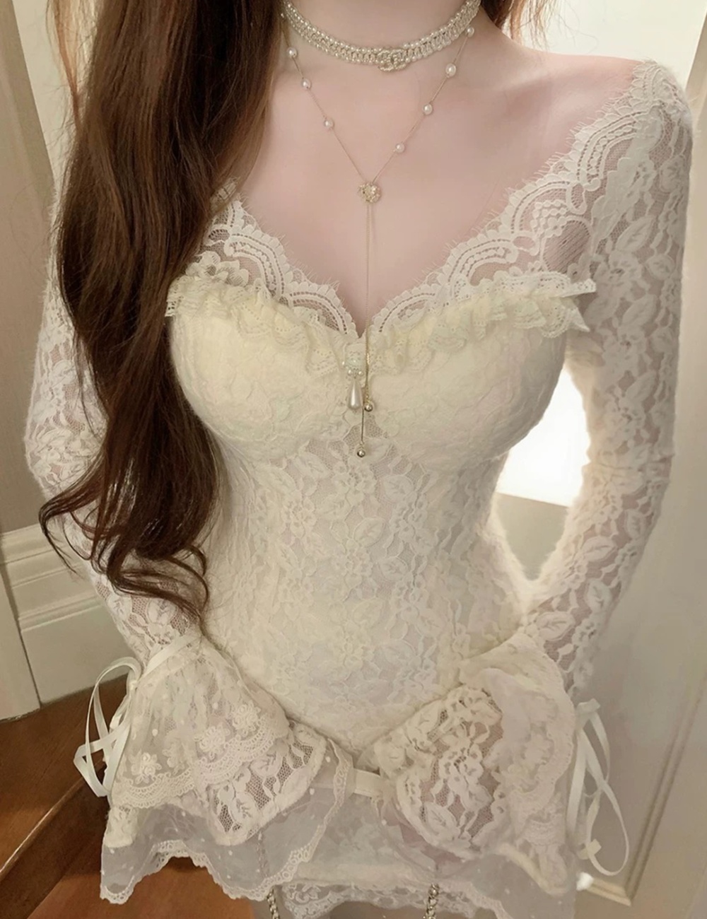 Tight lace pinched waist package hip dress for women