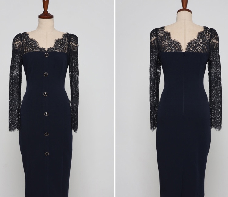 Pinched waist lace splice temperament dress for women