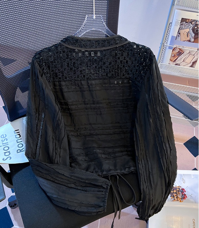 V-neck all-match coat drawstring hollow tops for women