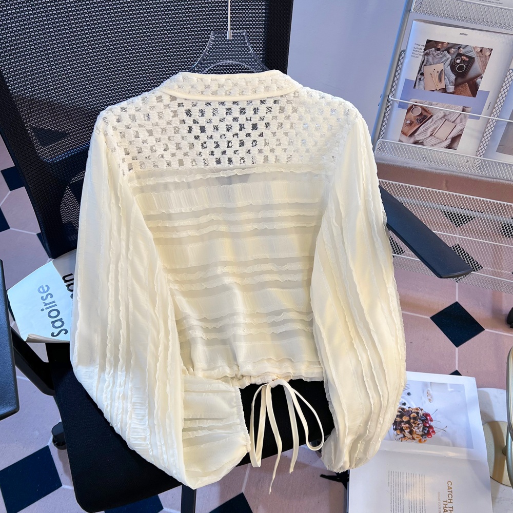 V-neck all-match coat drawstring hollow tops for women