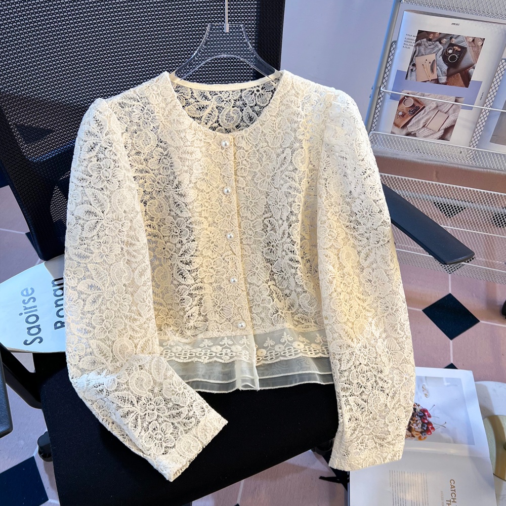 Hollow short cardigan lace spicegirl tops for women