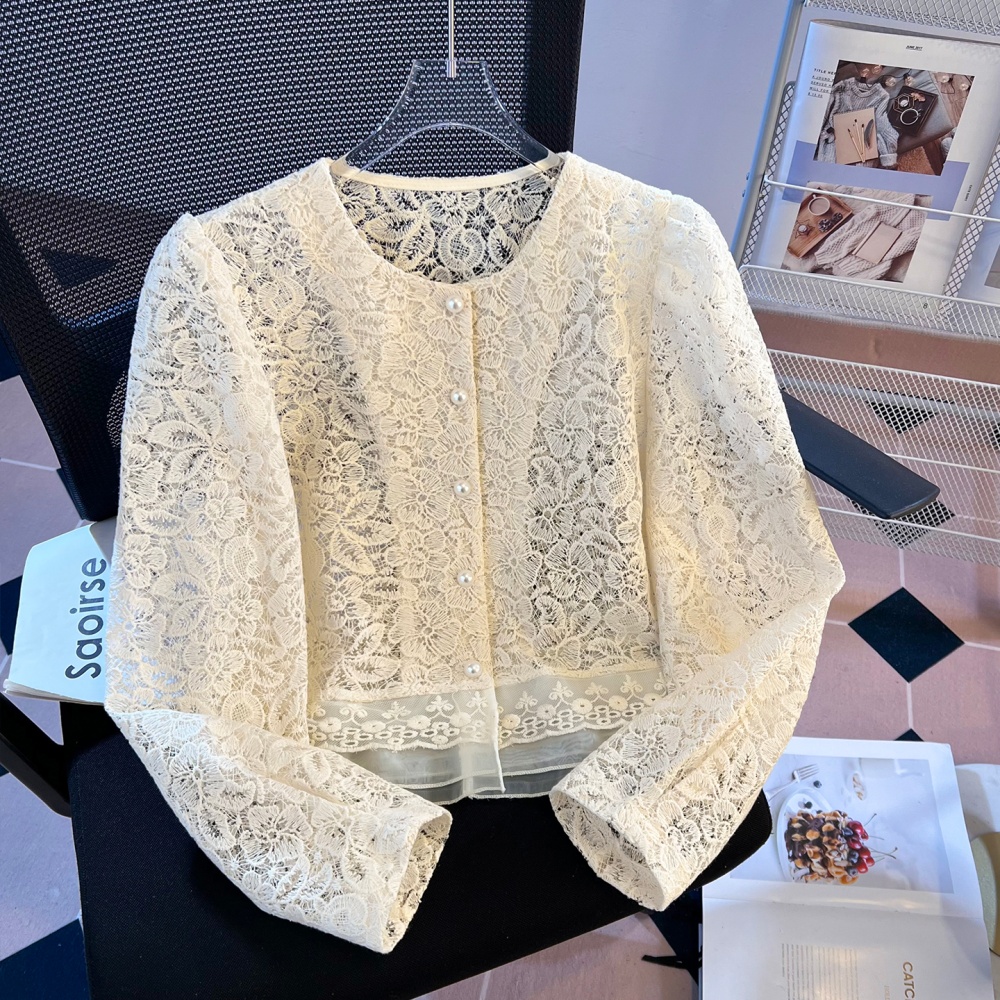 Hollow short cardigan lace spicegirl tops for women