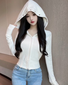 Hooded fashion jacket sports zip cardigan for women