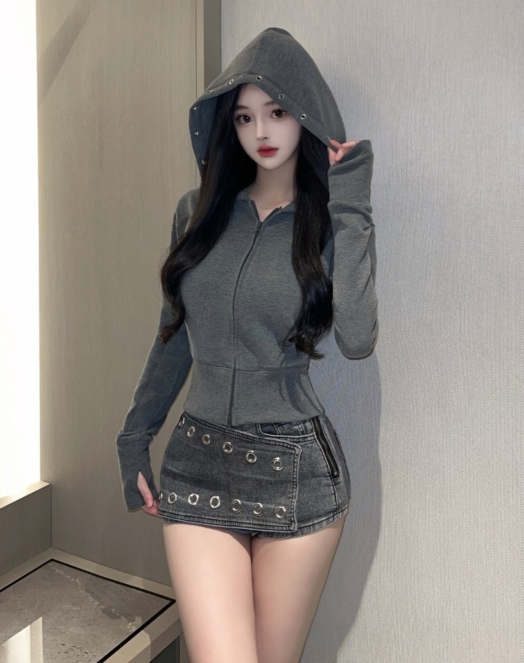 Hooded fashion jacket sports zip cardigan for women