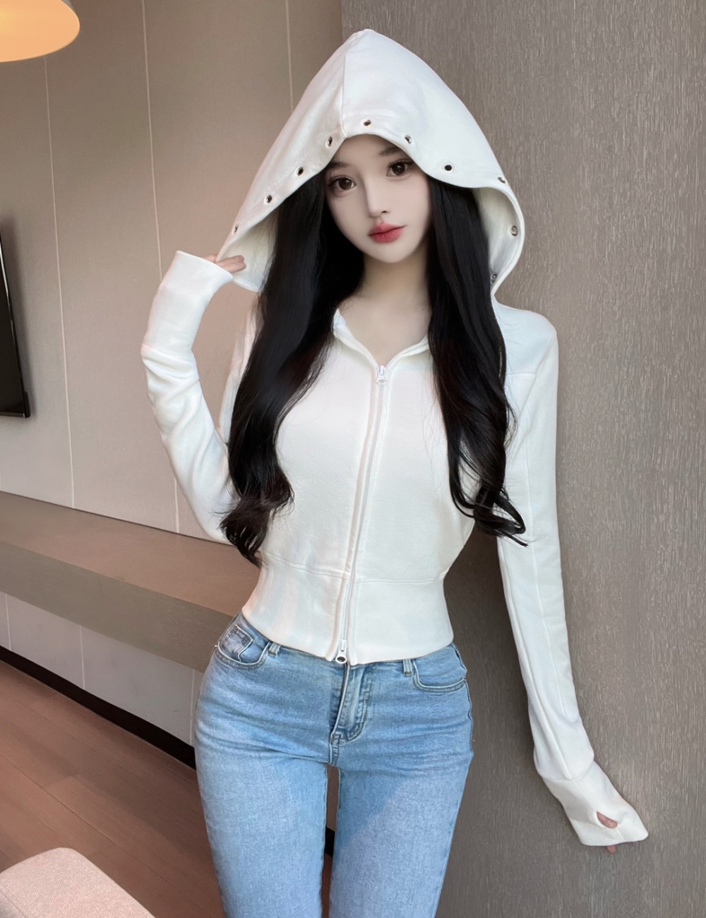 Hooded fashion jacket sports zip cardigan for women