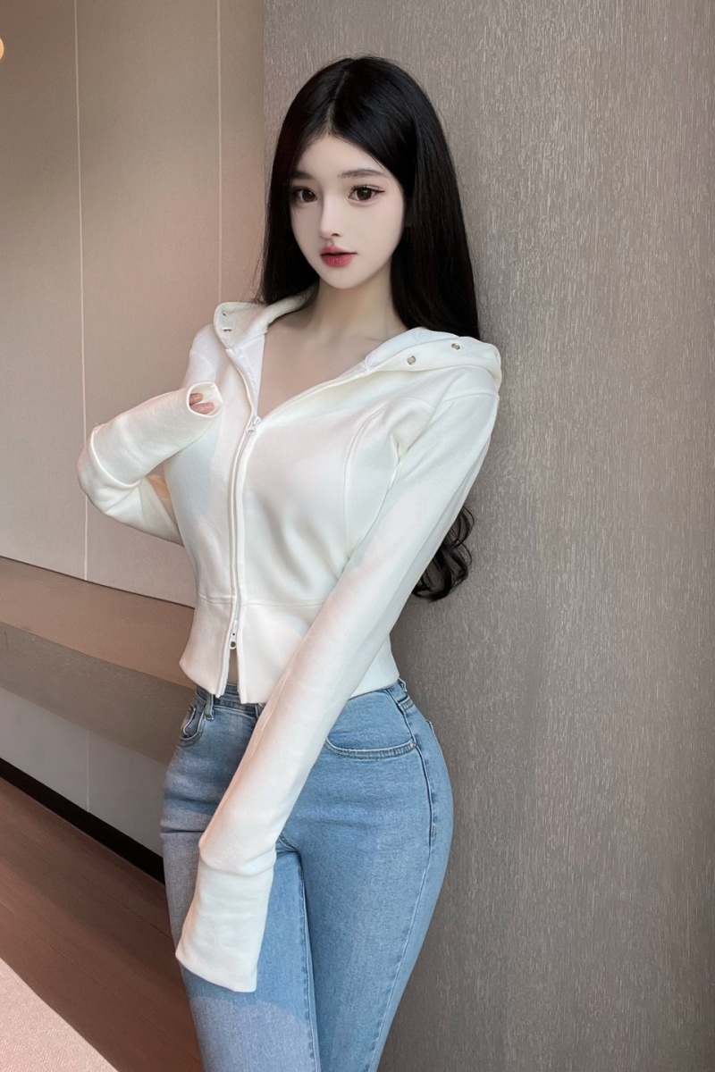 Hooded fashion jacket sports zip cardigan for women