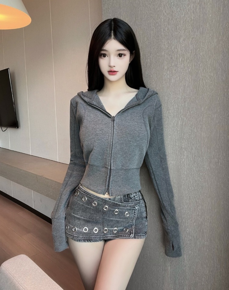 Hooded fashion jacket sports zip cardigan for women