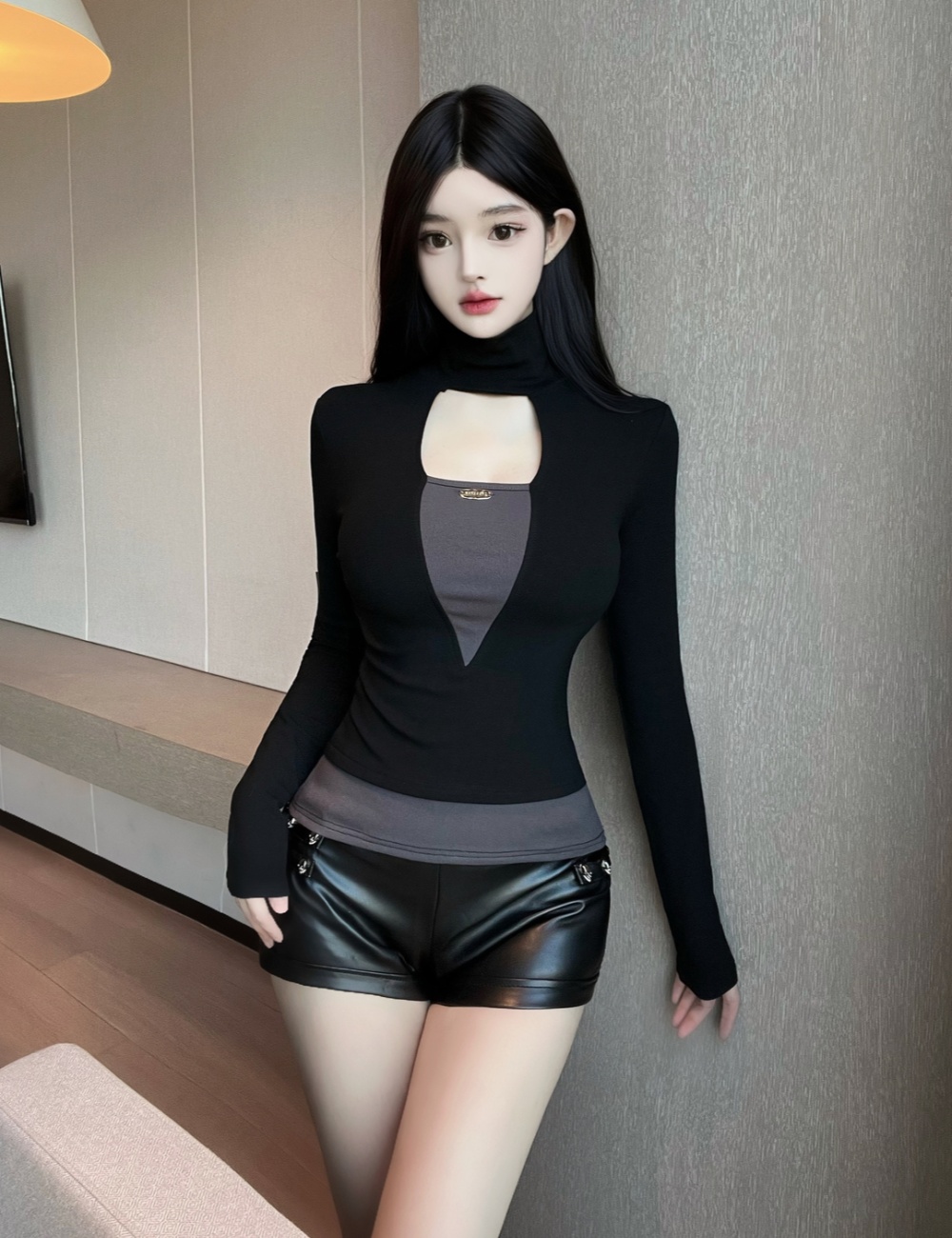 Mixed colors bottoming shirt Pseudo-two T-shirt for women