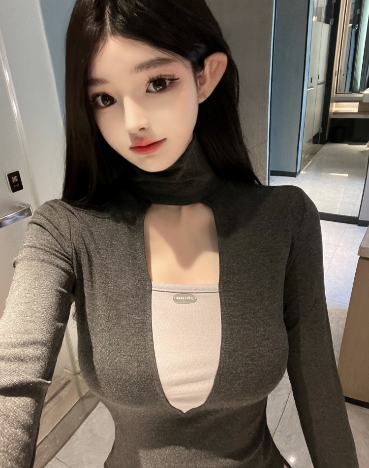 Mixed colors bottoming shirt Pseudo-two T-shirt for women