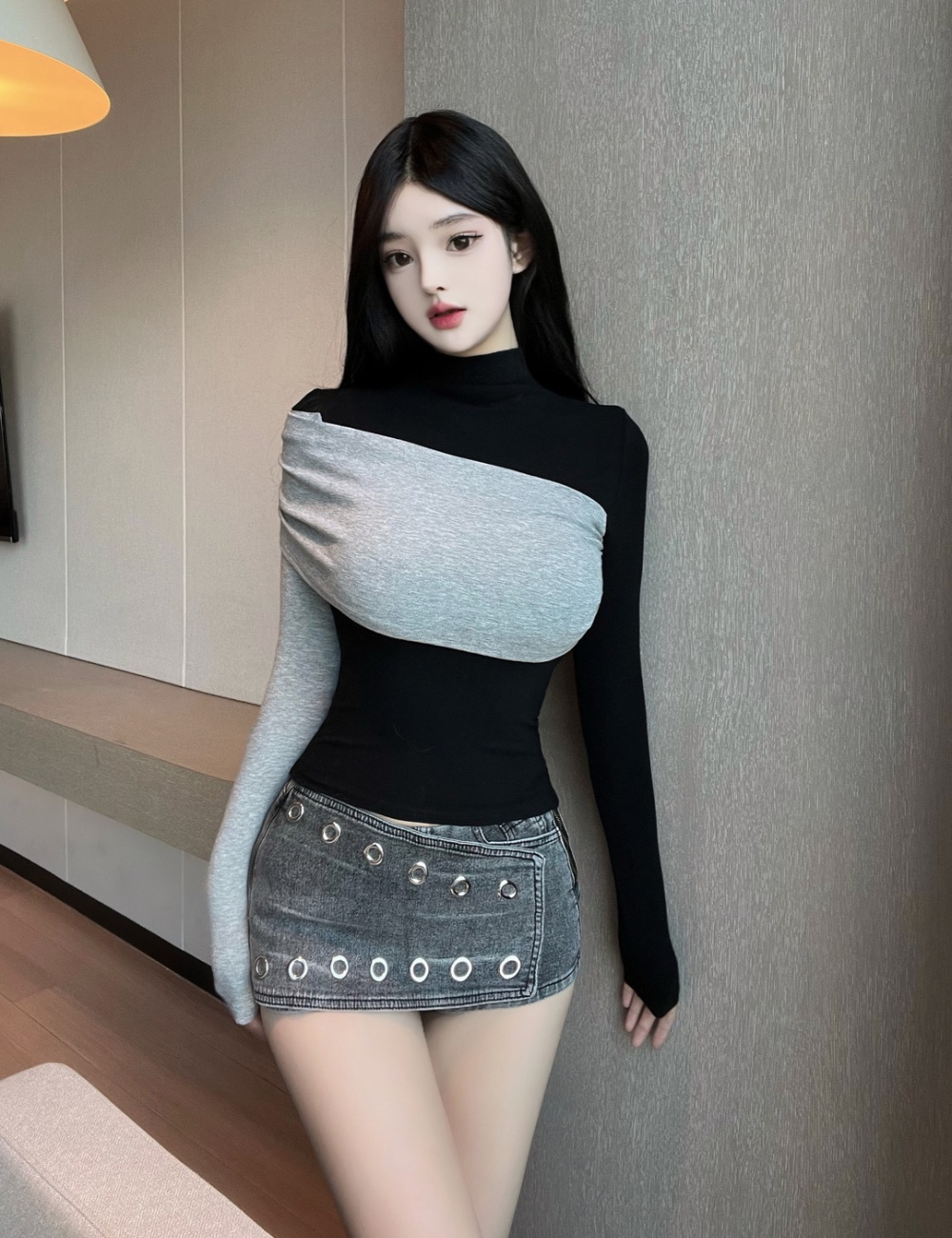 Splice bottoming shirt autumn and winter T-shirt for women