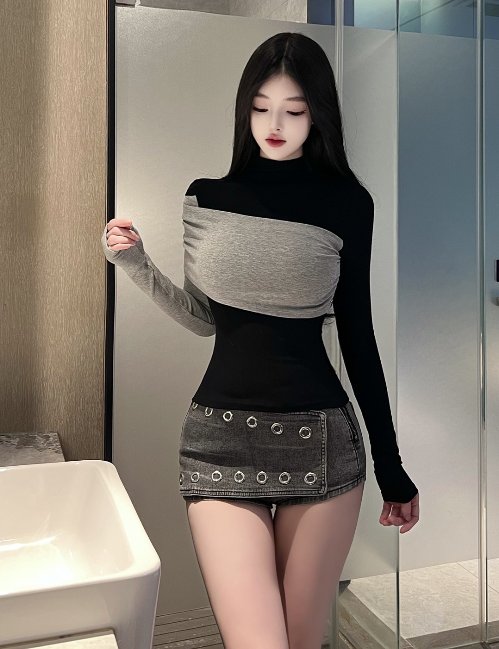 Splice bottoming shirt autumn and winter T-shirt for women